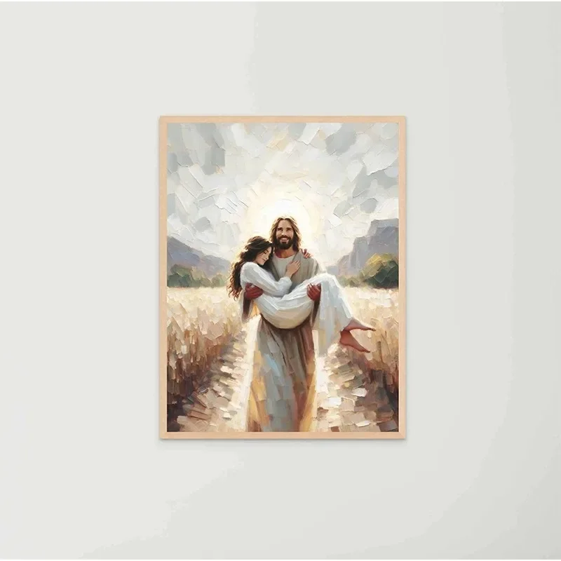 Jesus Christ Girl Child Kid Lamb Christ's Embrace Poster Wall Art Pictures Canvas Painting Room Christian Nursery Home Decor