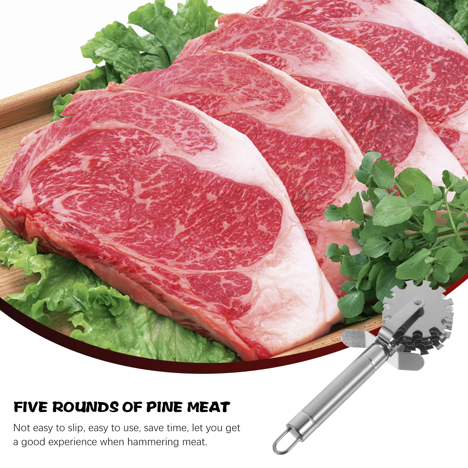 

Stainless Steel 5 Wheel Meat Tenderizer Portable Kitchen Cooking Gadget For Steak Pork Beef Softener Non Slip Lightweight Tool
