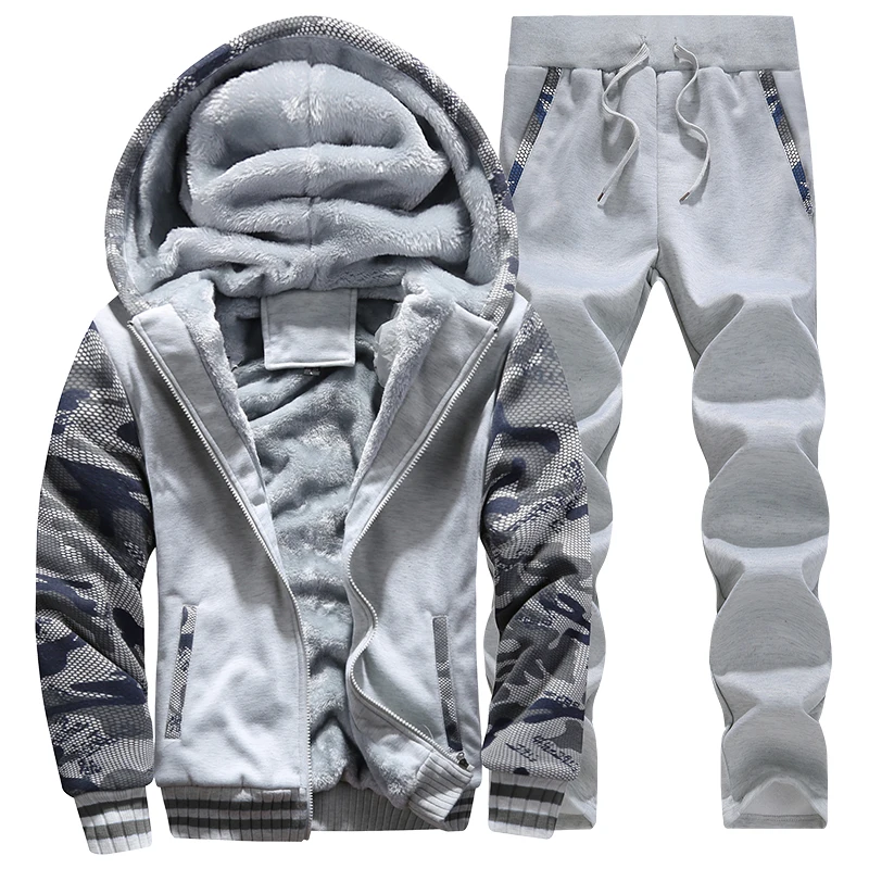 Tracksuit Sets Men Winter Hoodies Casual Hooded Warm Sweatshirts+Pants Thicker Fleece Jacket+Pants Men Moleton Masculino M-4XL