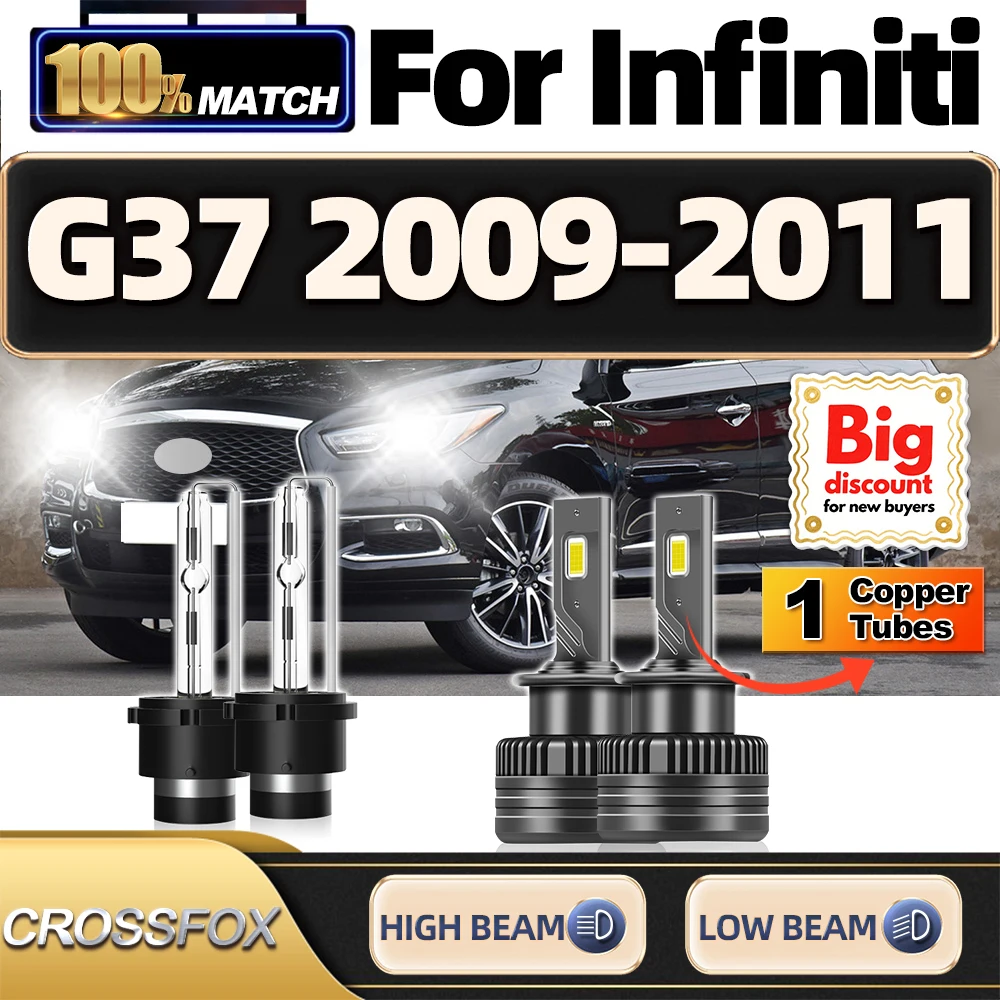 

CROSSFOX For Infiniti G37 2009 2010 2011 2PCS LED Xenon HID Turbo Headlight Bulbs Plug And Play Canbus Upgrade Headlamp Ampoules