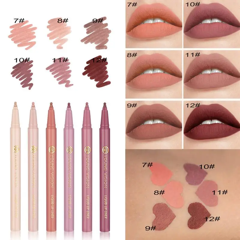 Lápiz Delineador de labios, herramienta de maquillaje profesional de larga duración, resistente al agua, hidratante, mate, Nude, nuevo, 6 colores/Kit