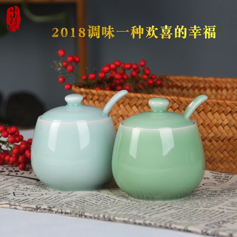 Банка для хранения, керамическая однотонная сумка подглазурного цвета, герметичная крышка, бутылка большой емкости с маленькой ложкой, бытовые кухонные принадлежности