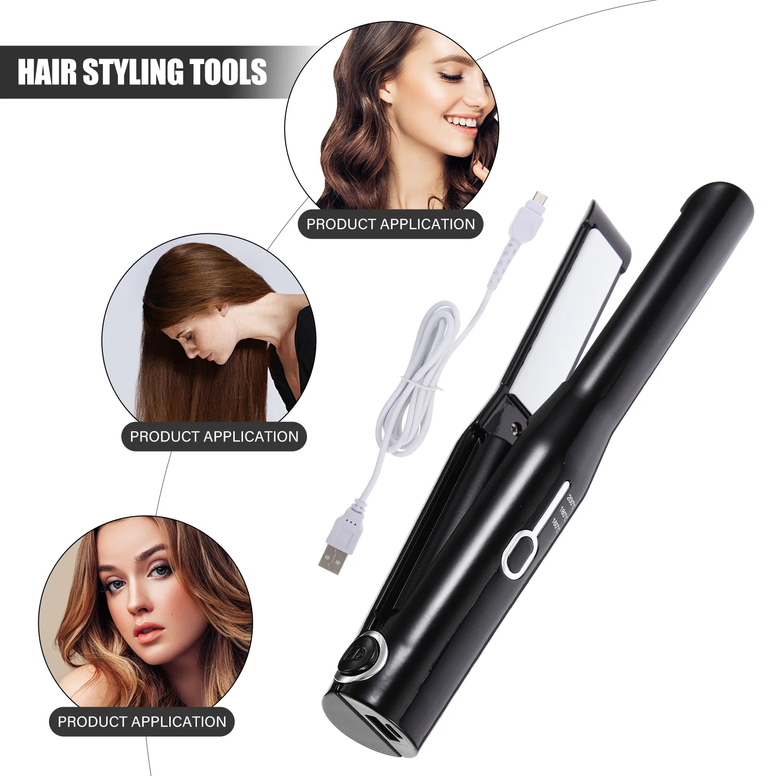 

1Set Hair Straightener Wireless Adjustable Temperature Professional Curling Iron 2in1 Hairstyling Tool Sleek Shiny Damage Free