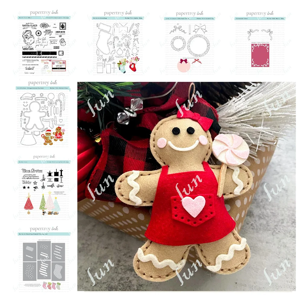

Stitched Gingerbread Die Cutting Dies Knife Big Christmas Ho Postage Sentiments Stamps Embossed Scrapbooking Decorations 2024