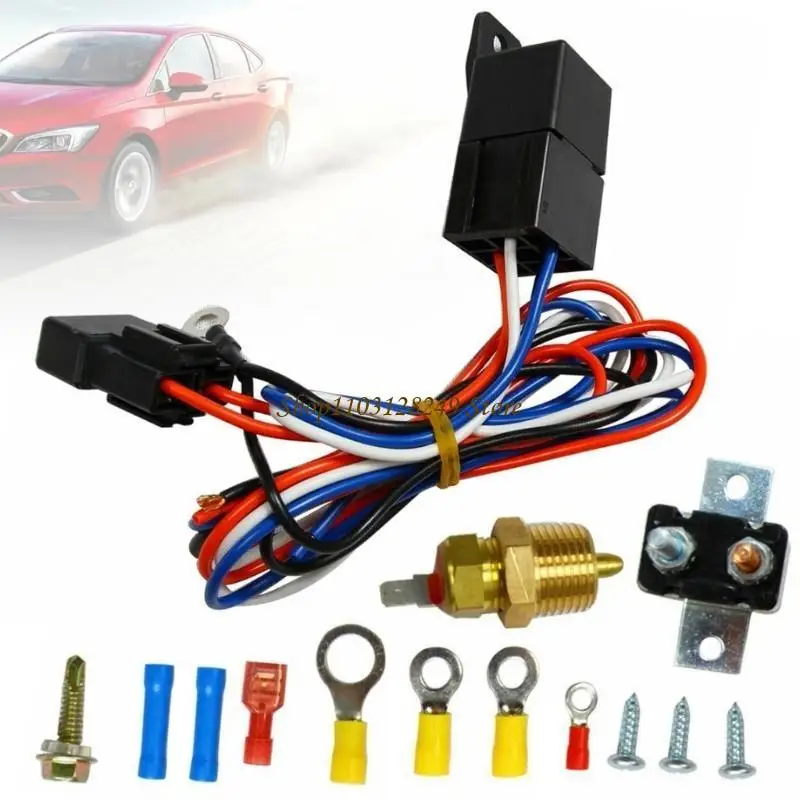 N5KD Trucks Car Radiator 40A Electric Fan Relays Wire Harness Safe Electric Fan Thermostat Temperature Set Switch