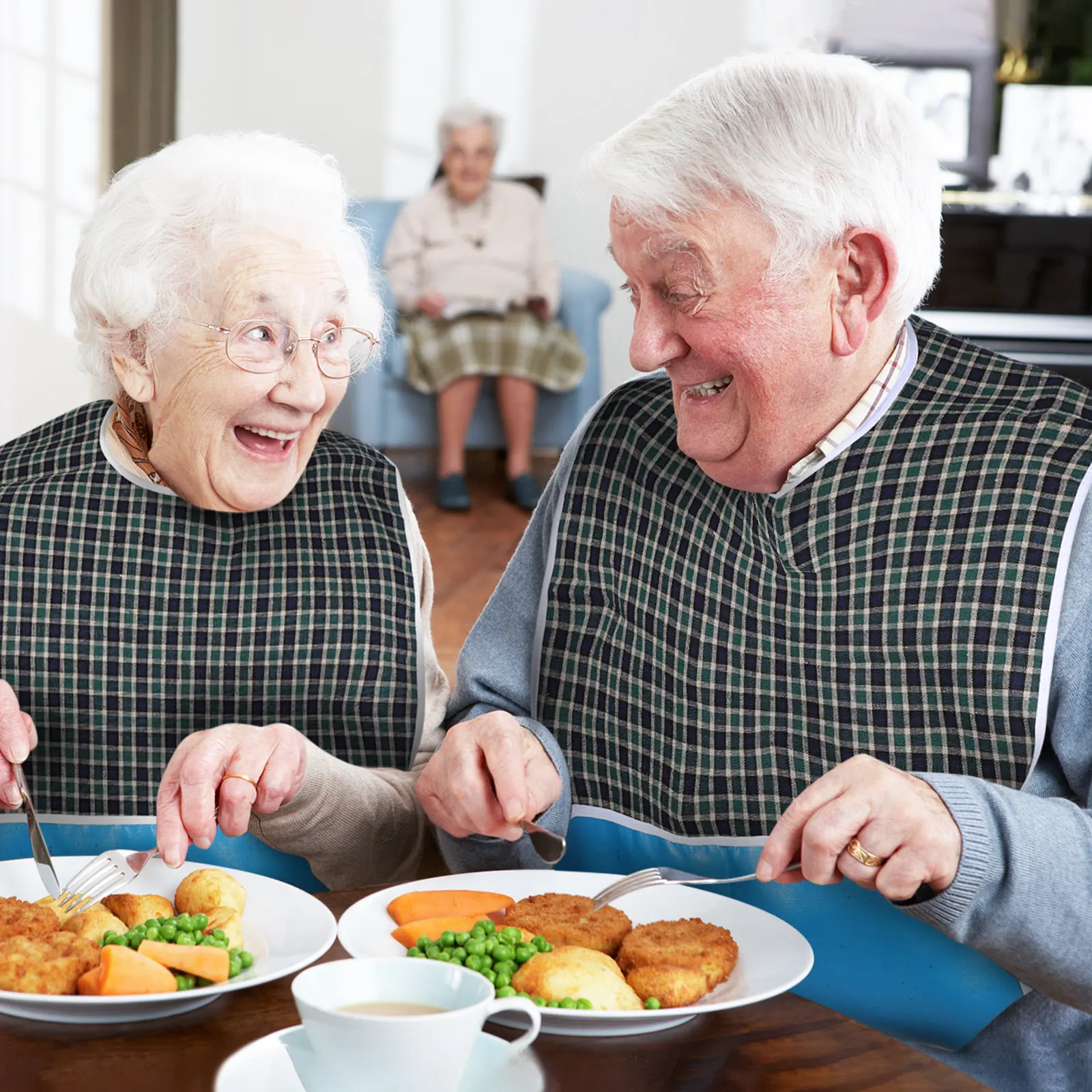 

Large Size Tartan Plaid Waterproof Adult Bib for Bedridden Elderly Care Patients Nurses Mealtime Clothing Protection Stain-Free