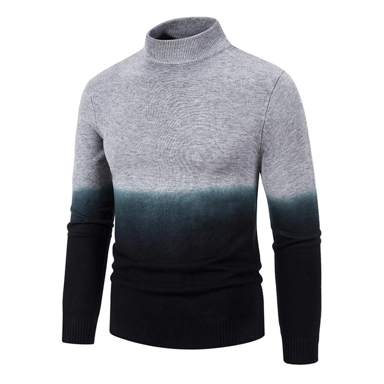 Men Knit Sweater Pullover Autumn Winter Casual High Collar Long Sleeve Outdoor Knitted Wool Tops Gradient Sweater Knitwear