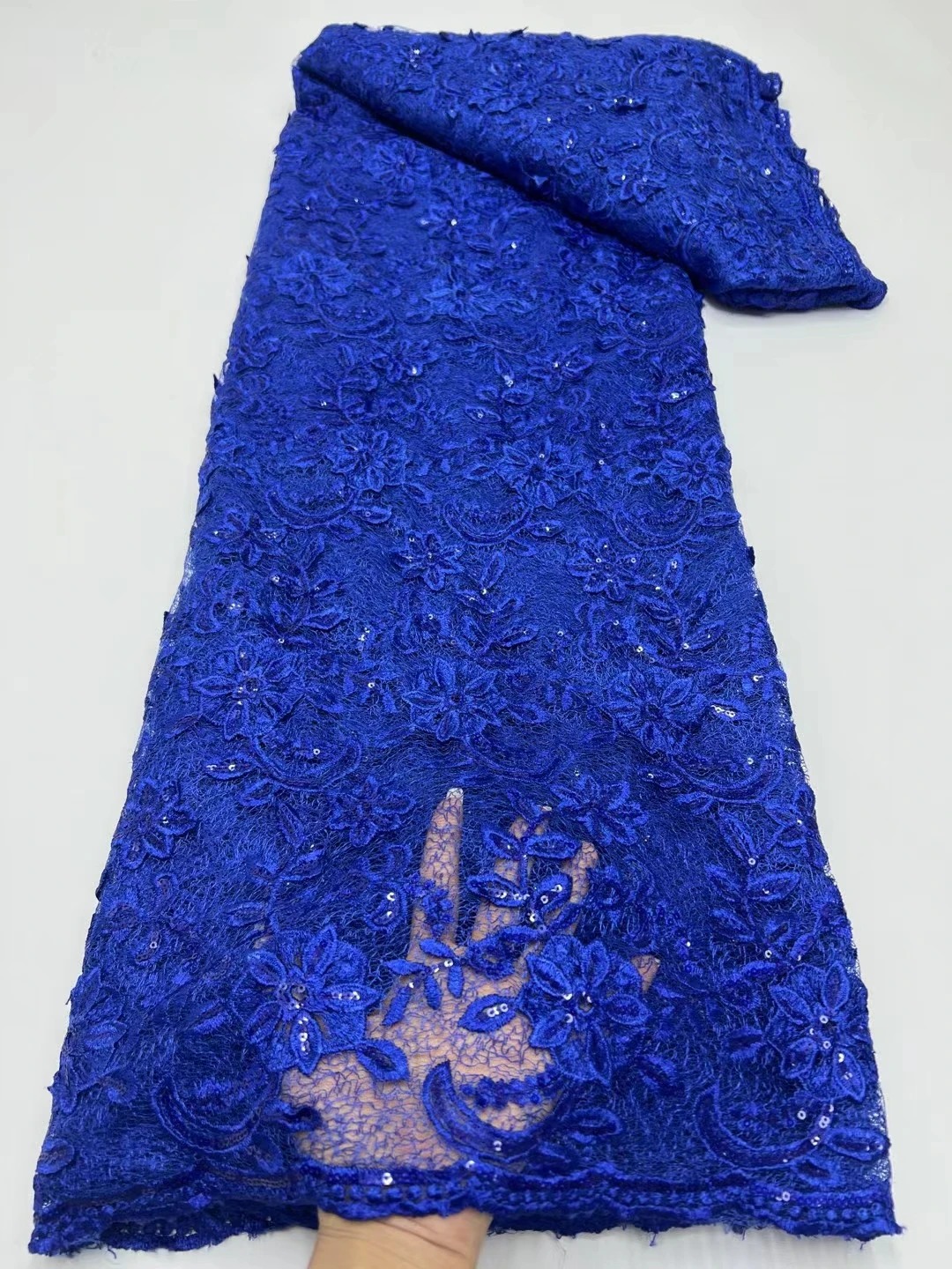 

LRFN06 Royal blue!Good quality African net lace with sequins,factory price embroidered French tulle lace for party/wedding dress