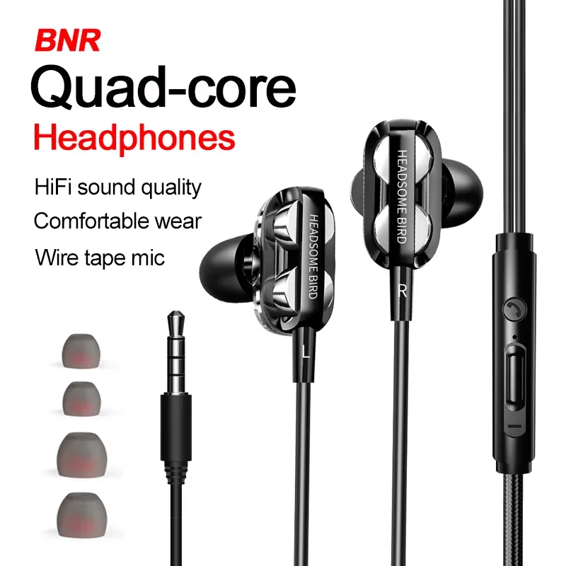 Quad Core Earphones For Galaxy S24 Type C 3.5mm HiFi Bass Stereo Volume Control With Mic Headphone For Samsung S23 S22 S21 Ultra