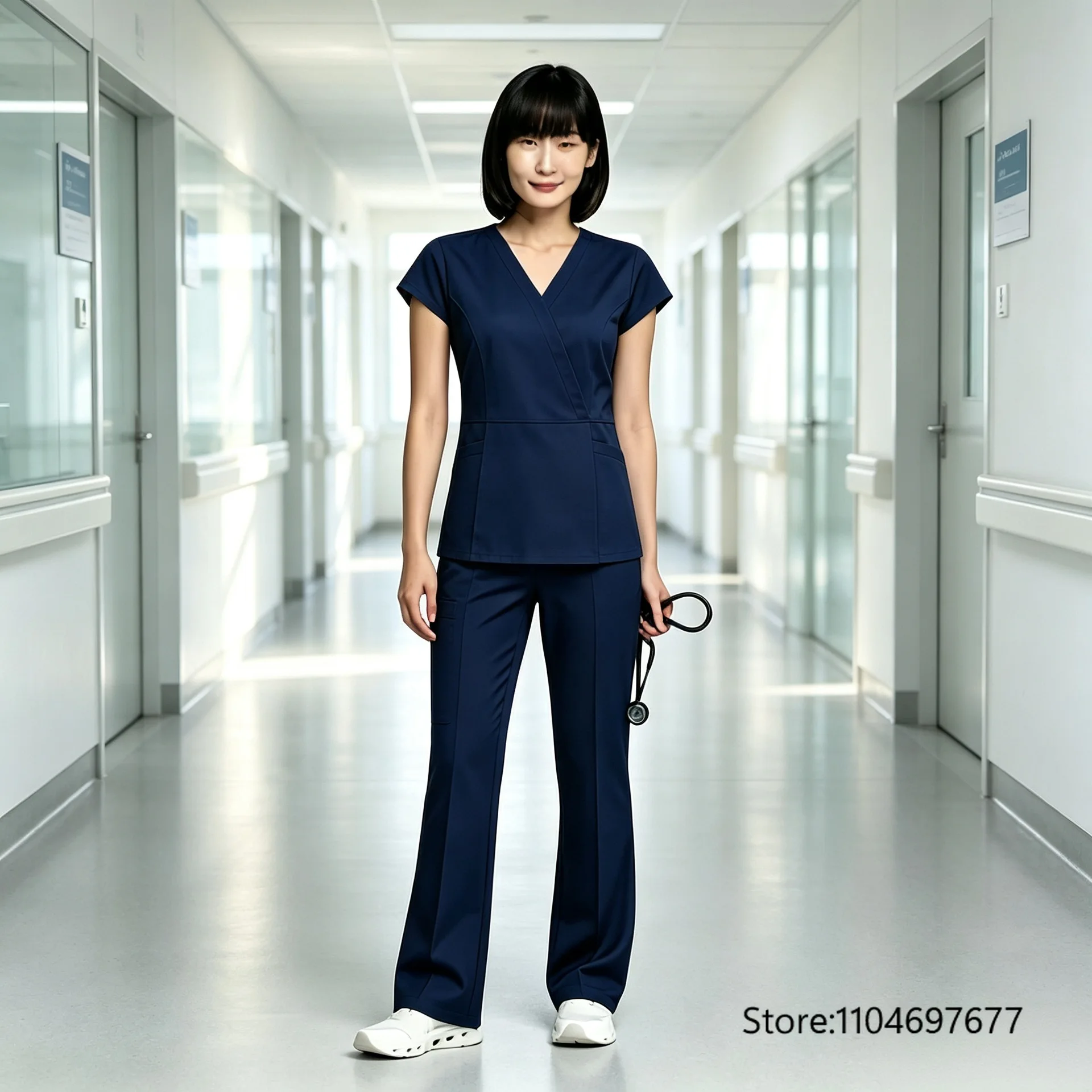 Scrubs Set Nurse Medical Uniforms Doctor Surgery Overalls Beauty Salon Workwear Short Sleeve V-neck Tops+Pants Sets Women Unisex view 6