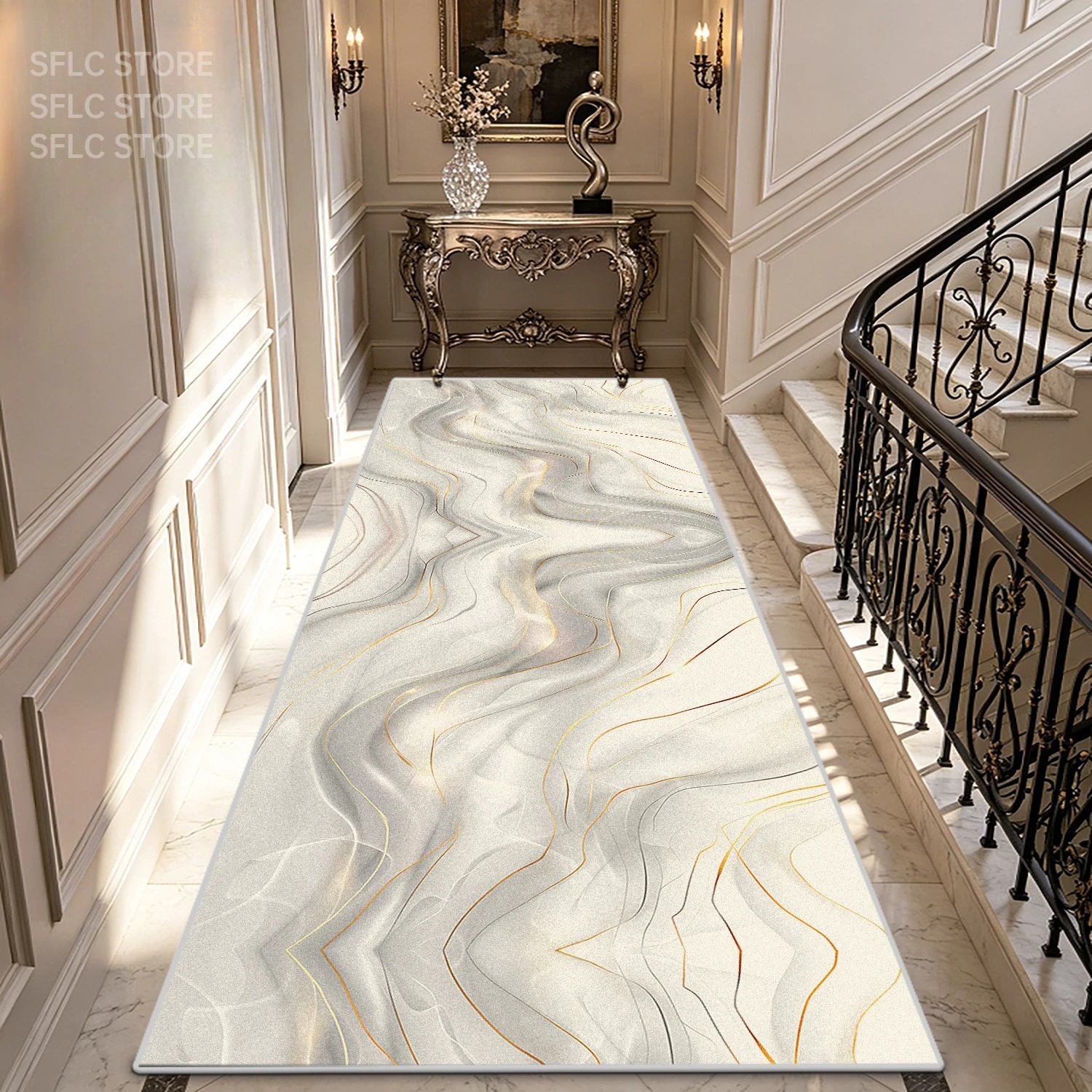 Modern Marble Abstract Style Corridor Carpet Runner European Anti Slip Washable Kitchen Aisle Mats Living Room Home Decor Rug