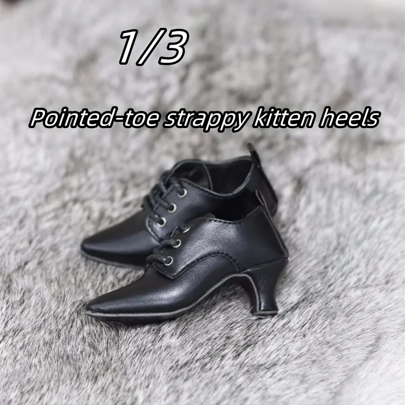 

Универсальные черные туфли BJD с острым носком и ремешками на массивном каблуке 1/3, простые элегантные игрушечные куклы на высоком каблуке из матовой кожи для девочек, аксессуары