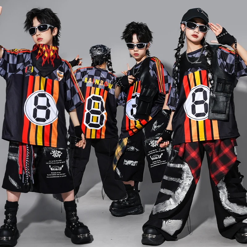 Ragazzi Hip Hop T-shirt a contrasto Pantaloni cargo scozzesi Ragazze Street Dance Jazz Costume Abbigliamento per bambini Bambini K-pop Streetwear