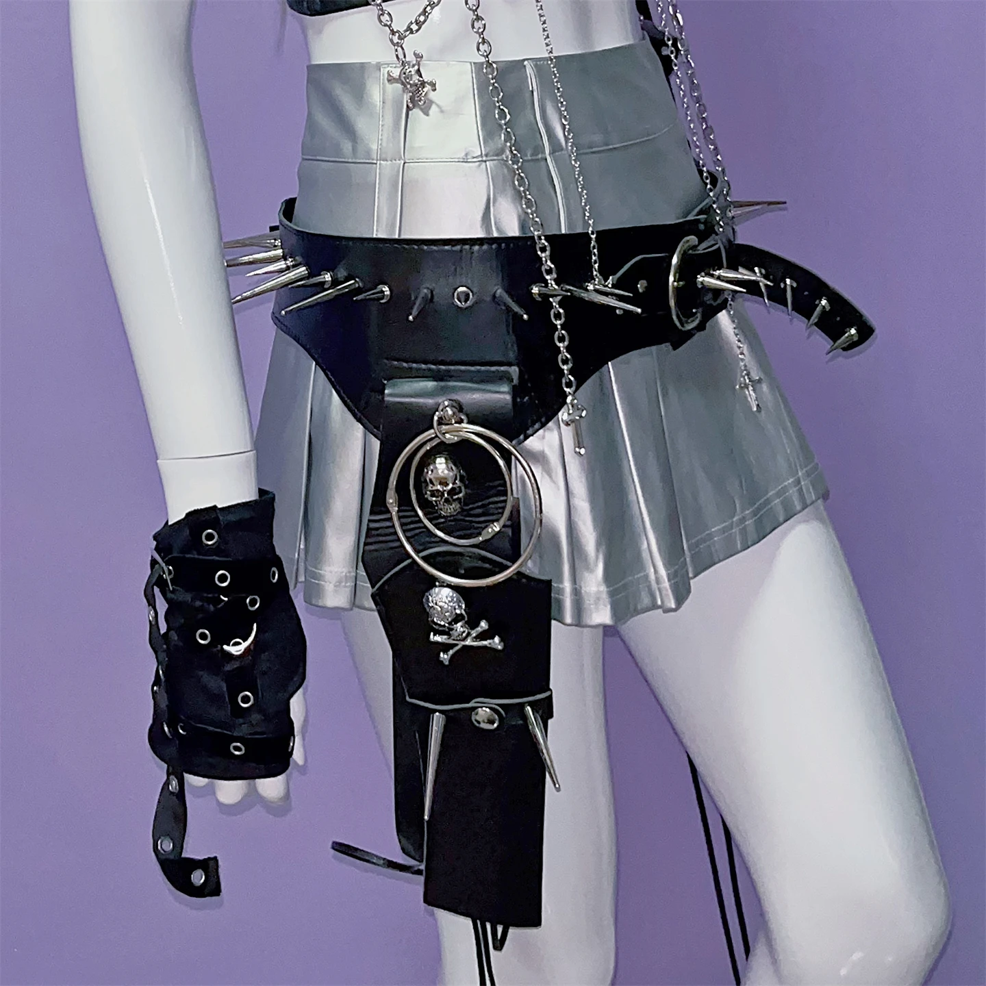 european-and-american-y2k-millennial-hot-girl-yabi-culture-street-punk-rock-dark-fashion-female-skull-rivet-waist-belt