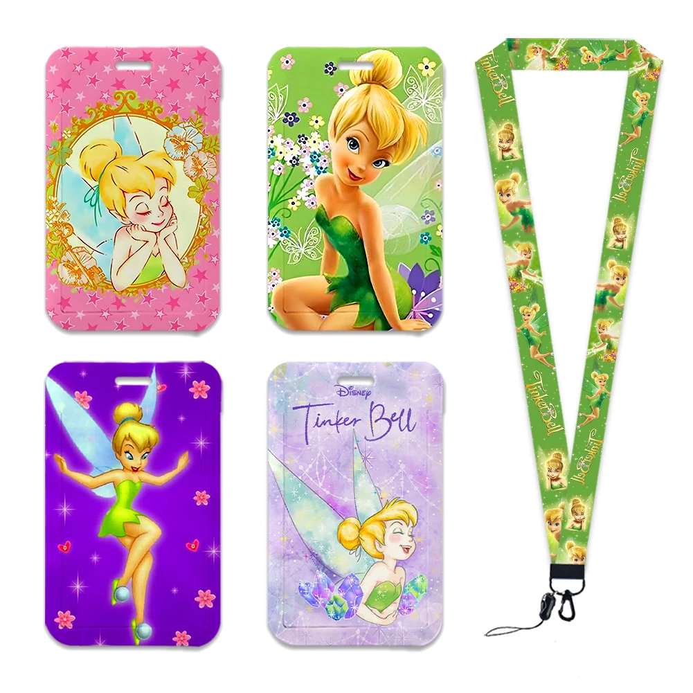 ديزني تينكر بيل الأميرة حامل أوراق الاعتماد الفتيات اسهم لمفتاح الرقبة حزام بطاقة شارة الصالة الرياضية المفاتيح كيرينغ الملحقات