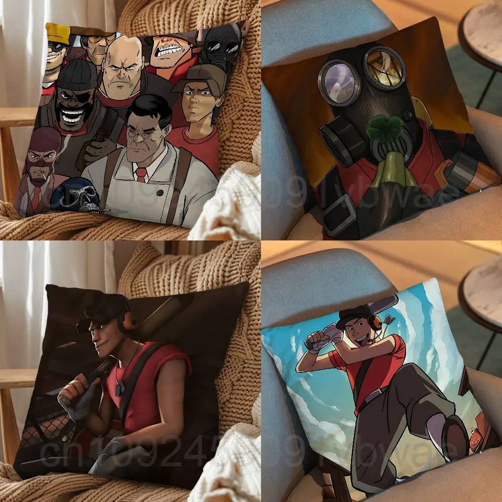 

Scout Pyro Soldier Team Fortress TF Pillow Case Anti-dustmite Pillowcase Invisible zipper silky short plush Sofa cushion cover