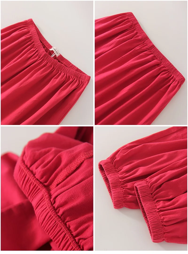Wide Leg Red Pants For Women Cotton Long Bloomers White Autumn Elastic Waist Lantern Trousers Women Straight Practice Pants Lady