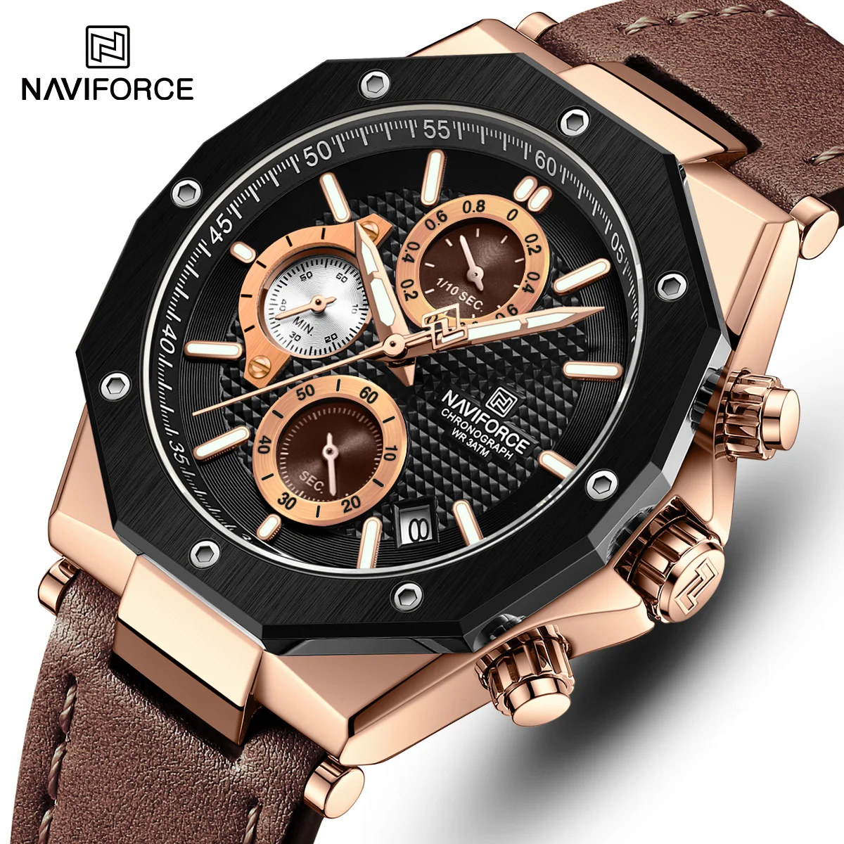 2023 NAVIFORCE Watches Top Luxury Brand Sport Men\'s Watch Leather Waterproof Business Fashion Chronograph Wristwatch Auto Date