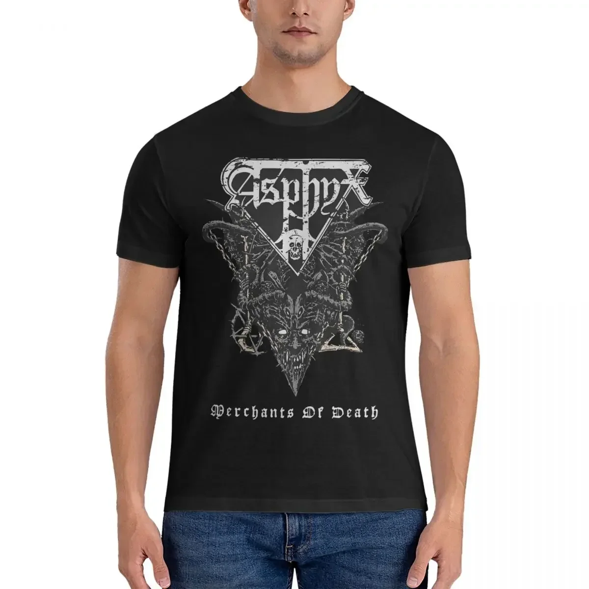 Men's Crush The Cenotaph Death  Band T Shirt Asphyx Pure Cotton Clothes Cool Short Sleeve Crewneck Tees Summer T-Shirt