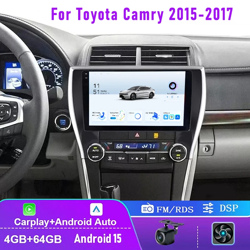 

10" 4+64GB For Toyota Camry 2015-2017 Car Radio Wireless CarPlay Android Auto QLED Screen Head Unit Bluetooth Google Map