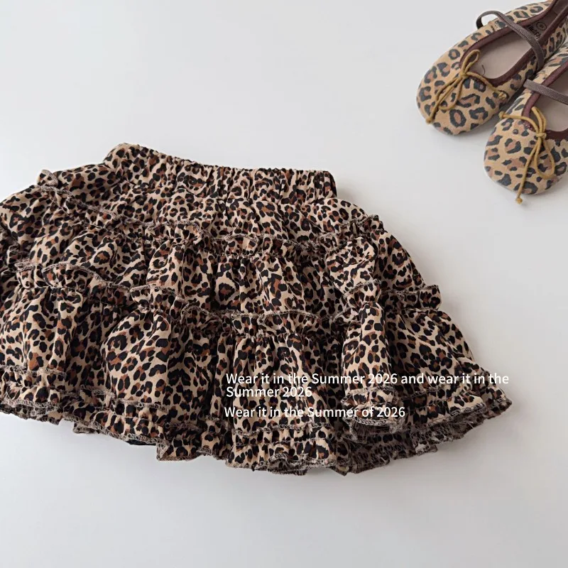 

Детская юбка с высокой талией и милым леопардовым принтом для маленьких девочек, весна-лето, короткая юбка с эластичной талией и защитными шортами, 90-150 см.