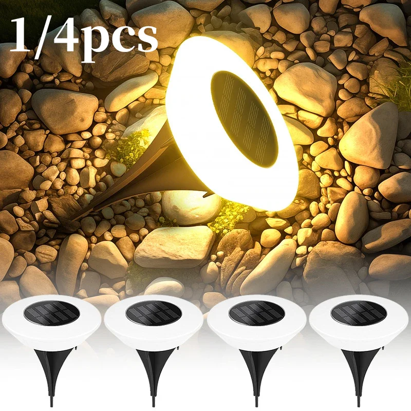 Paquet de 1/4 lumières au sol solaires, lumière de paysage extérieure étanche 14LED, lampe de pelouse LED, pour jardin, allée, cour, terrasse, Camping, décor