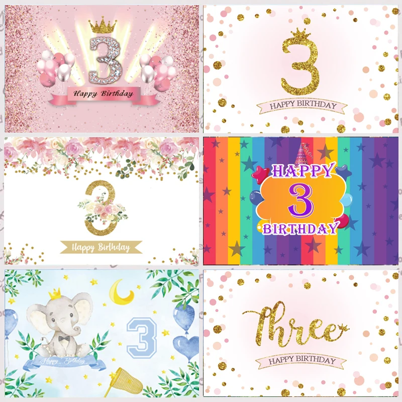 

Baby 3rd Backdrop Baby Shower Boys Girls Three Years Old Birthday Party Photography Background Photo Studio Banner