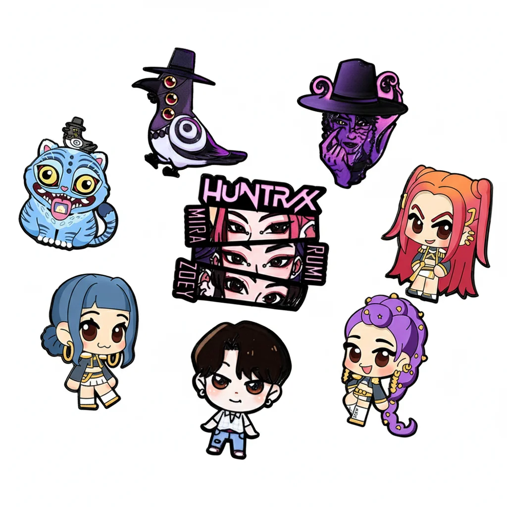 8 قطعة KPop شيطان الصيادين الكرتون المينا دبابيس مجموعة لطيف رومي ميرا زوي جينو النمر بروش شارات معدنية مجوهرات ل هدية الكريسماس