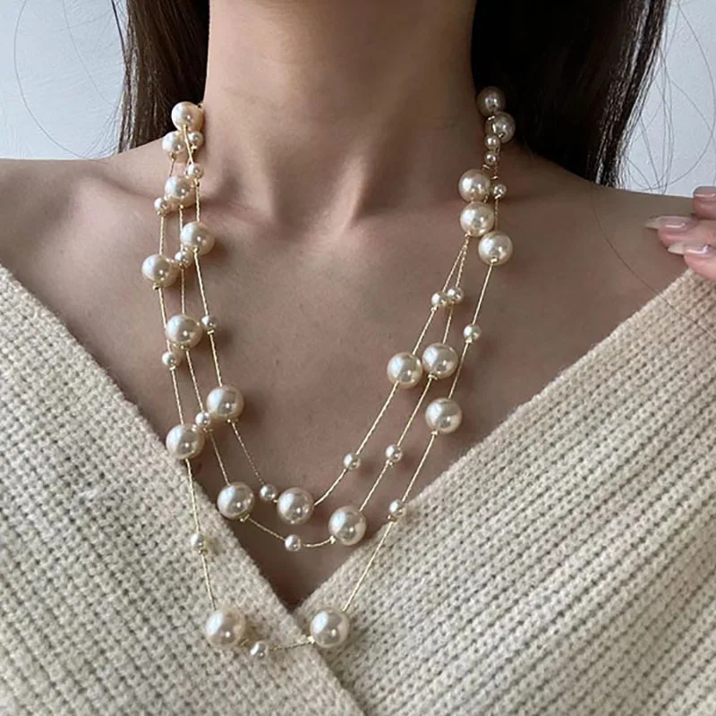 Korean jewelry Long elegant Pearl Necklace female sweater chain pendant accessories luxury woman necklace