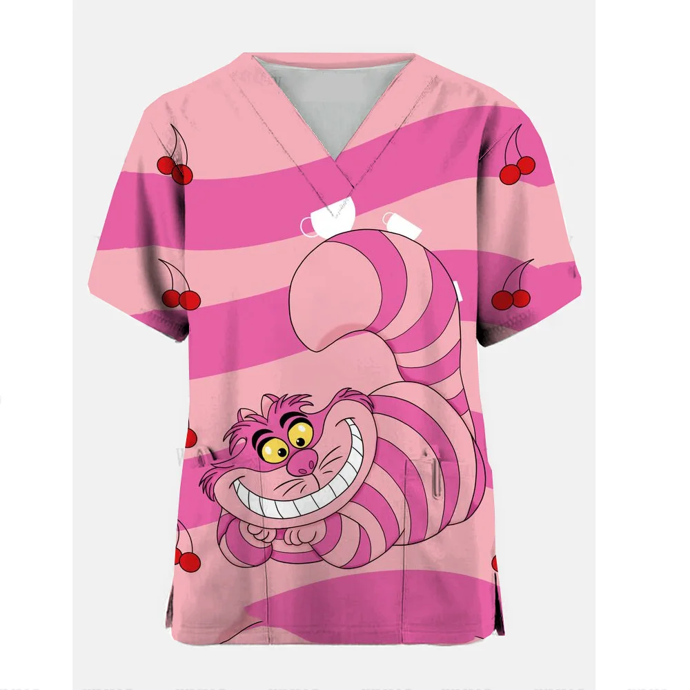 Disney-Uniforme Feminino Enfermeira Médica, Uniforme Decote V, Uniformes Hospitalares, Terno Spa, Roupa de Trabalho Gato, Nova Moda