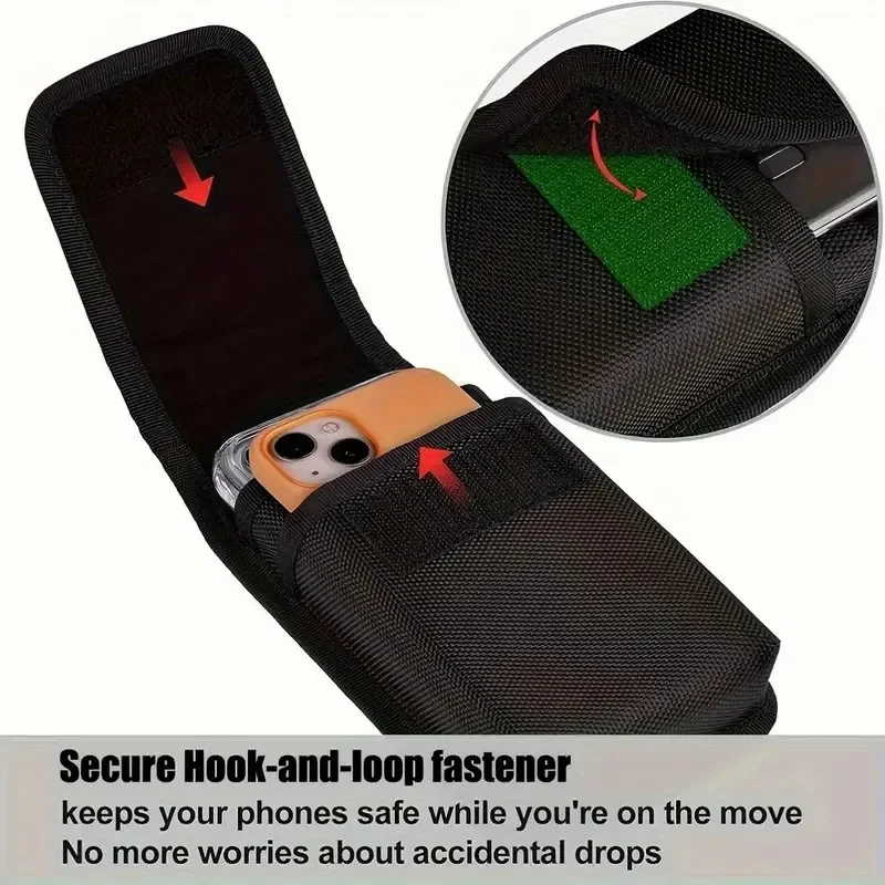 Universal Waist Phone Bag Under 7.5 Inch Nylon Dual Pocket Cell Phone Belt Pouch Case Men's Outdoor for Iphone 16 15 Samsung S23 image 5