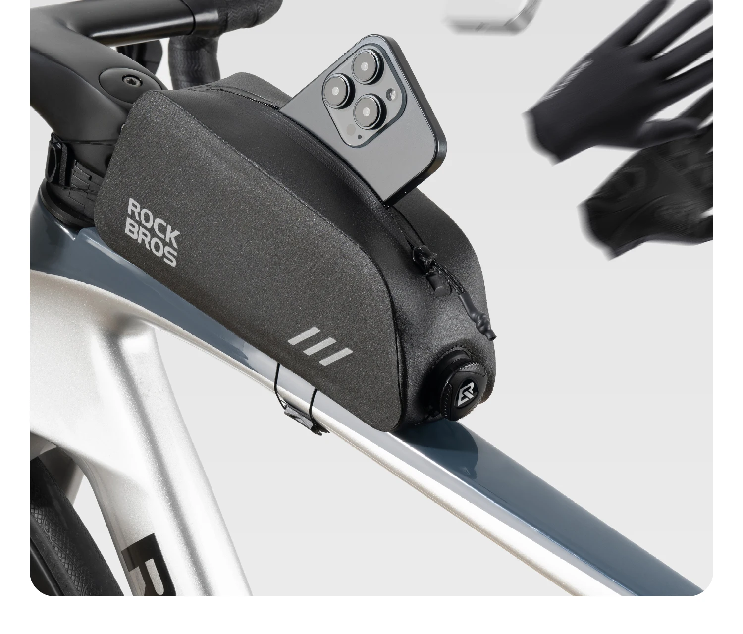 ROCKBROS Vollständig Wasserdichte Oberrohr-Tasche 0,9L Fassungsvermögen MTB Rennrad-Rahmentasche Versiegelte Reißverschluss-Rahmentasche mit Stabilem Befestigungszubehör – Detail 11
