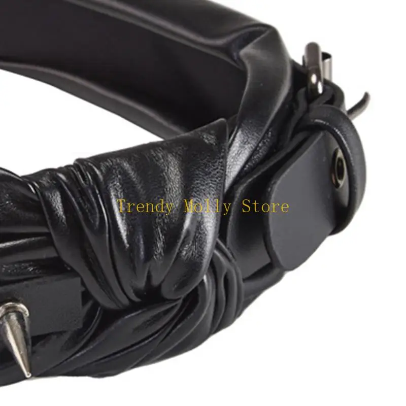 N5KB BONT BONT BONT BONT BONT สำหรับผู้หญิง PU หนังแถบคาดศีรษะที่มีแถบคาดศีรษะแบบกอธิค Tiaras