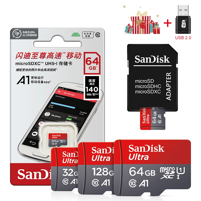 Original SanDisk Ultra UHS-1 A1 Memory Card 32GB 64GB 128GB 256GB 512GB 120MB/s Microsd card Class 10 flash card SD/TF microSDXC