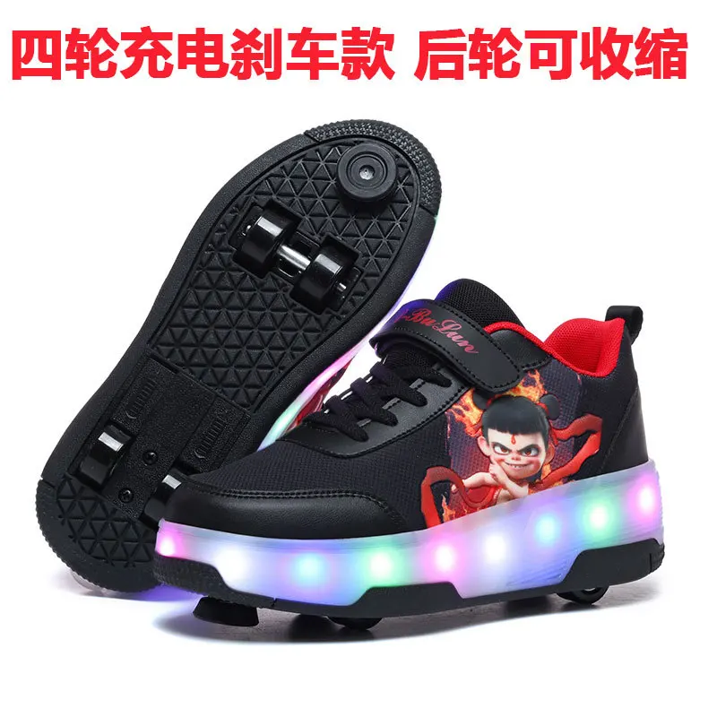 New Style Children Four-wheel Speed Walking Shoes Kids Light-emitting Rechargeable Roller Skate Shoe