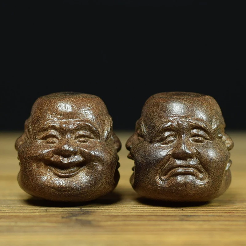 Collectibles Chinese Hand Carved Wooden Tibetan Buddhism Four Face Buddha Head Statues Indoor Office Home Decoration