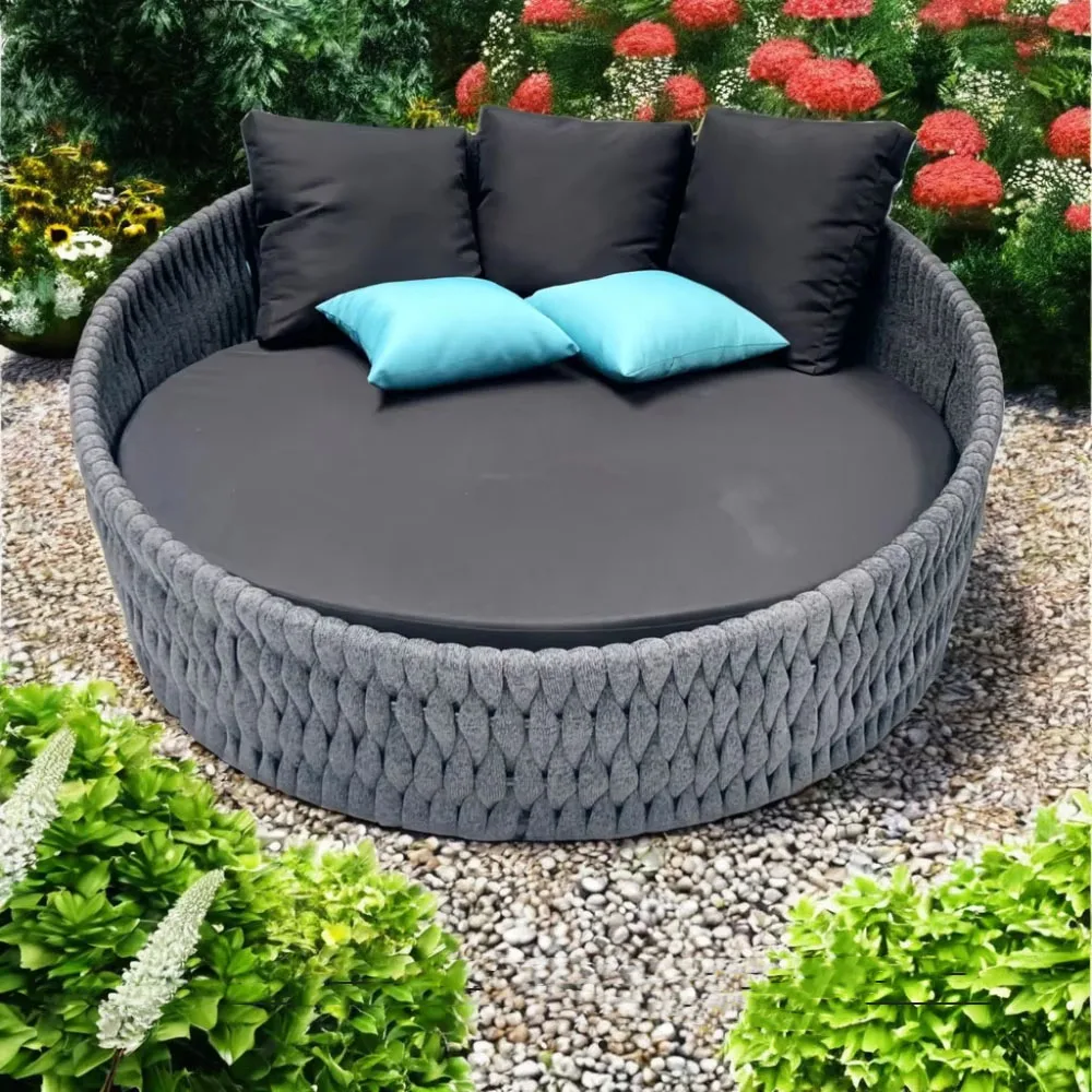 

Contemporary Premium Outdoor Lounge Daybed Black Braided Rope Design Modern Aluminum Frame For Patio Poolside Garden Hotel Use