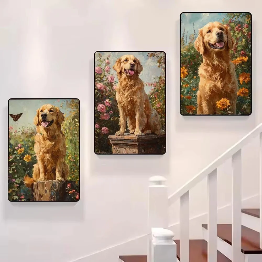 Golden Retriever in Flower Garden Diamond Painting,Smiling Golden Retriever in Floral Background, Home Decor and Gifting