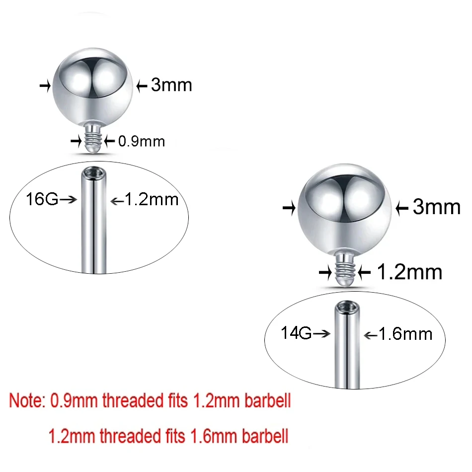 10Pcs/50Pcs G23 Titanium Internally Threaded Replacement Balls for Labret Barbell Eyebrow Tongue Earring Piercing Body Jewelry