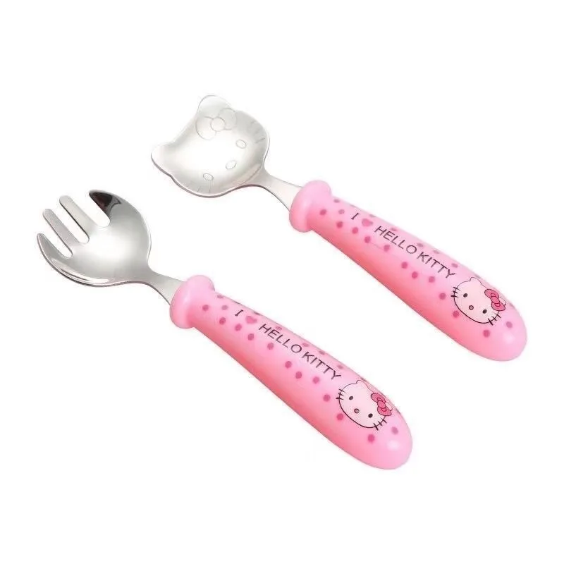 New Hello Kitty animation peripheral cartoon forks and spoons creative kawaii student children\'s tableware travel set wholesale