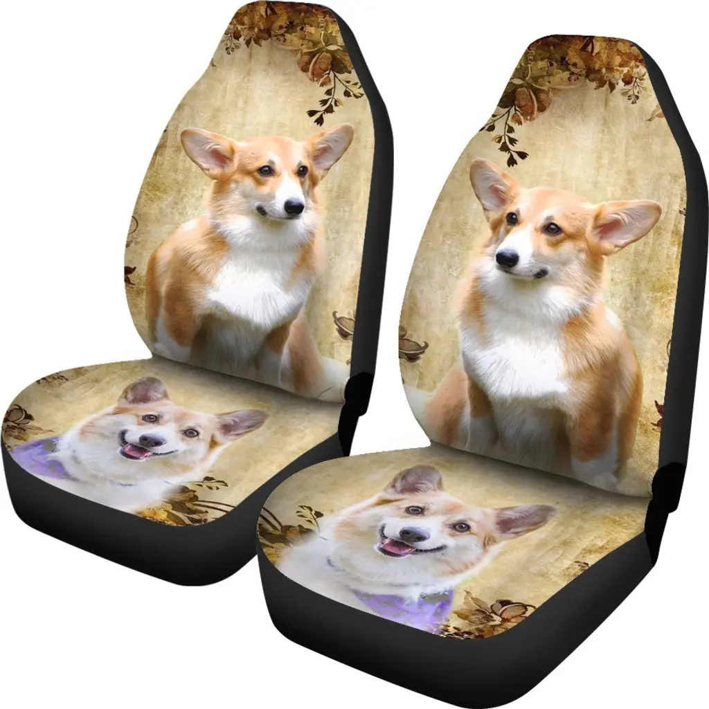 Pembroke Welsh Corgi Print Car Seat Covers Set 2 Pc, Car Accessories Seat Cover