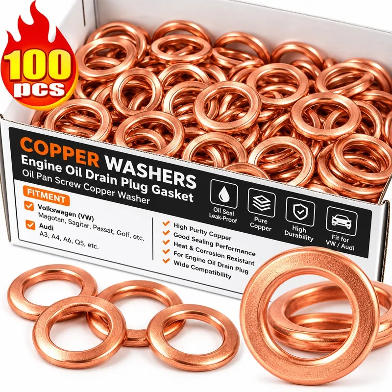 10-100PCS Oil Pan Round Screw Seals Suitable for Volkswagen Magotan Sagitar and Audi Engine Oil Pan Screws Pure Copper Gaskets
