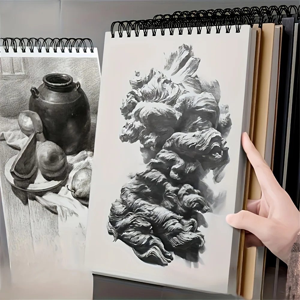 2 cuadernos de bocetos A5, cuadernos de bocetos con espiral y cubierta en espiral hecha de papel kraft, cuadernos en espiral en blanco adecuados para dibujar.