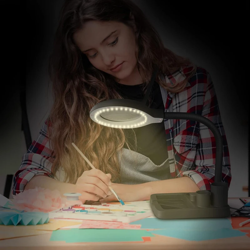 Flexible 5X /10 EU US Plug 40 LED Lights Magnifying Glass Illuminated Magnifier Lamp Loupe Reading/Rework/Soldering Table Lamp