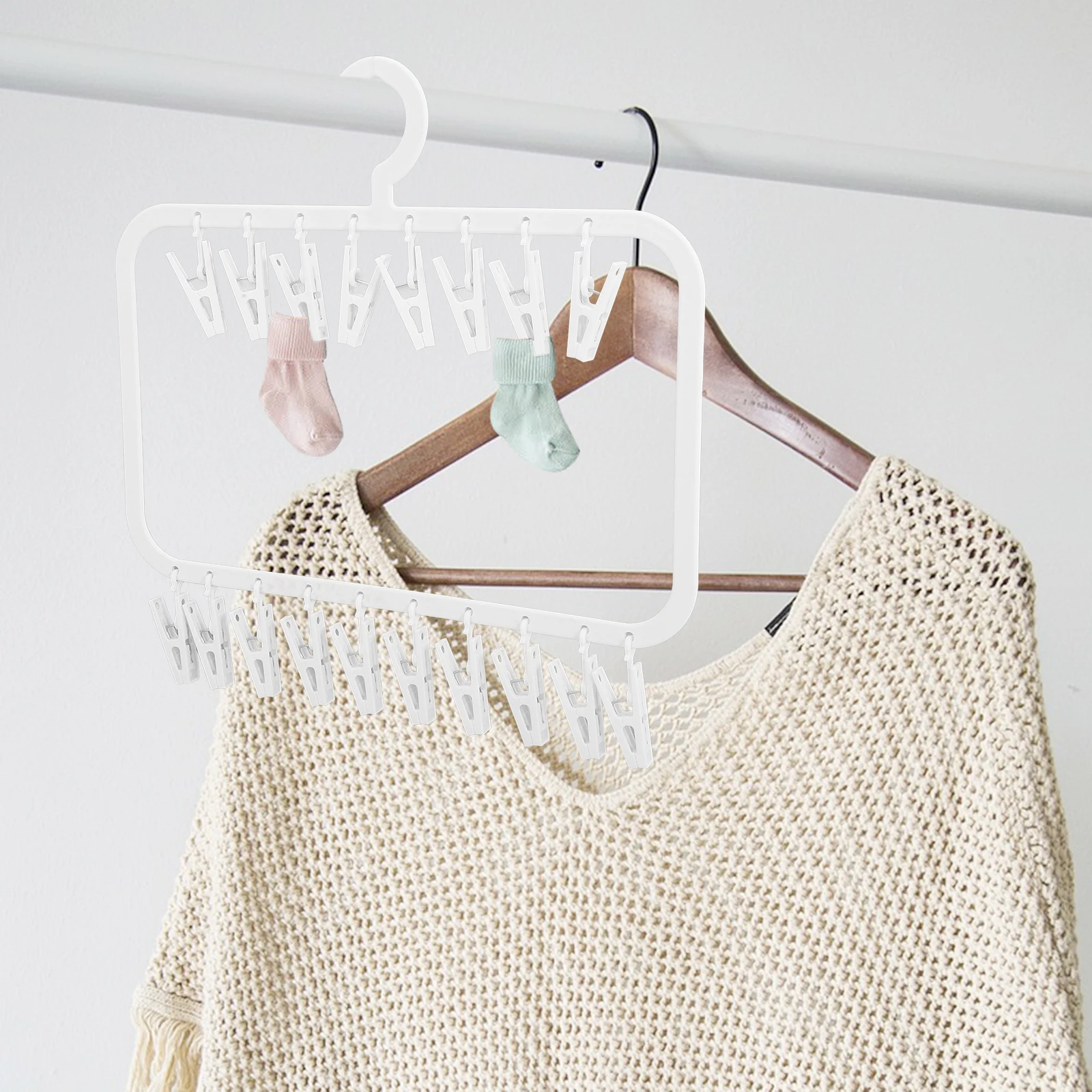 

18-Clip Clothes Drying Rack Sturdy Windproof Hanger for Socks Space Saving Closet Organizer Storage Hangers Clothes Hanger