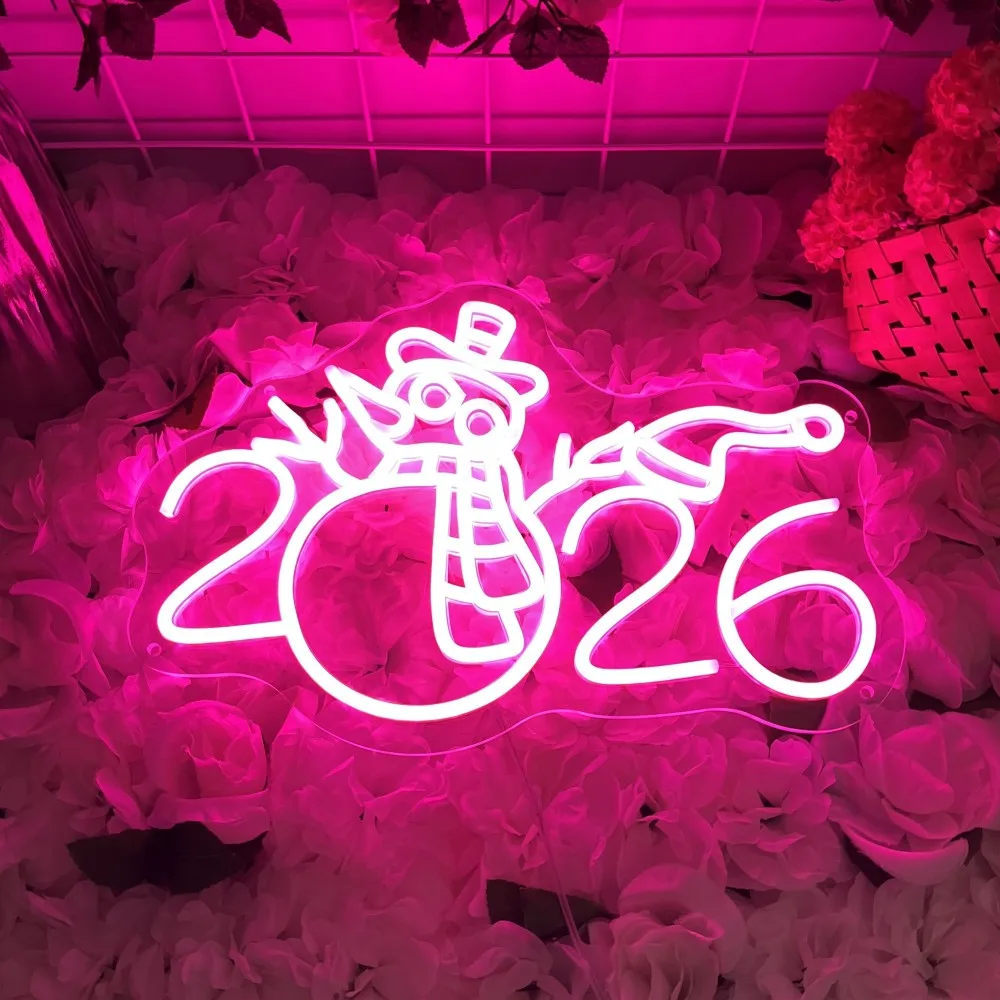 2026 Happy New Year Led Neon Signs Snowman Icons For Room Home Decor New Year Parties Clubs Decoration Neon Lights Gifts