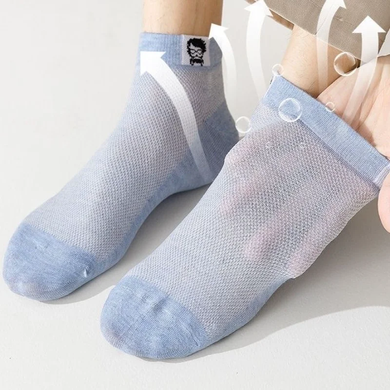 5Pairs Men Cotton Mesh Socks Breathable Sweat-absorbing Invisible Socks Comfortable Casual Socks Thin Sports Running  Socks