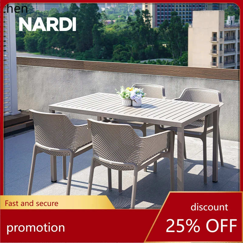 

HT outdoor courtyard table and chairs, outdoor table and chair combination long table outside the villa garden terrace