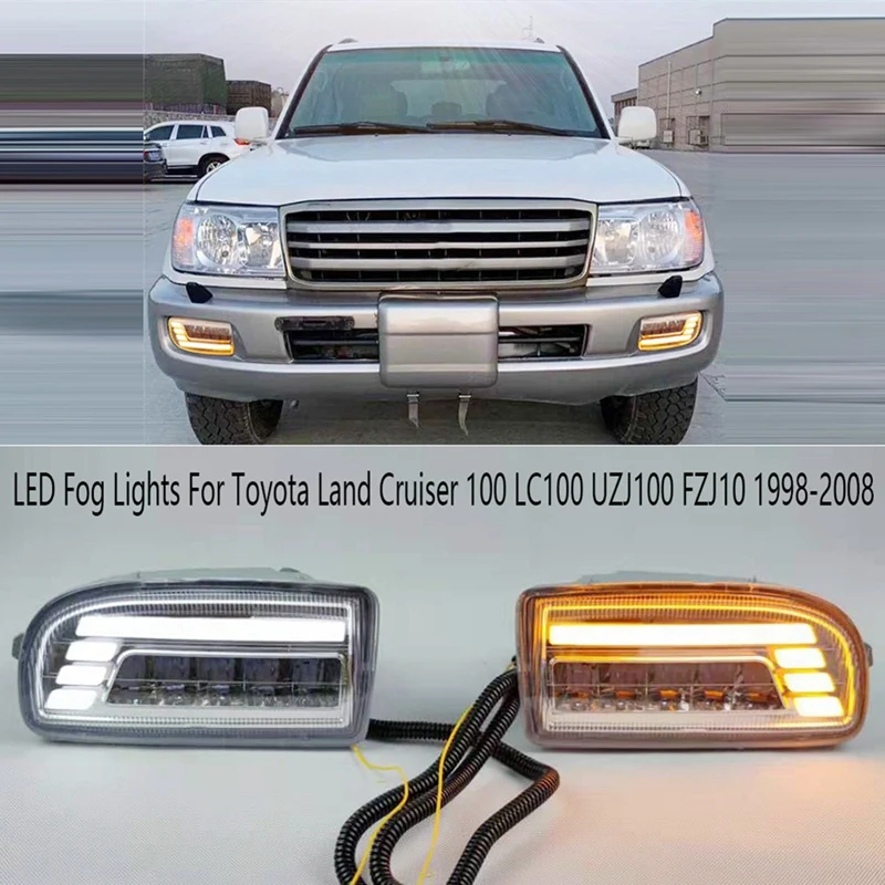 LED Fog Lights For Toyota Land Cruiser 100 LC100 UZJ100 FZJ10 1998-2008 DRL Turn Signal Daytime Driving Lamp Replacement Parts