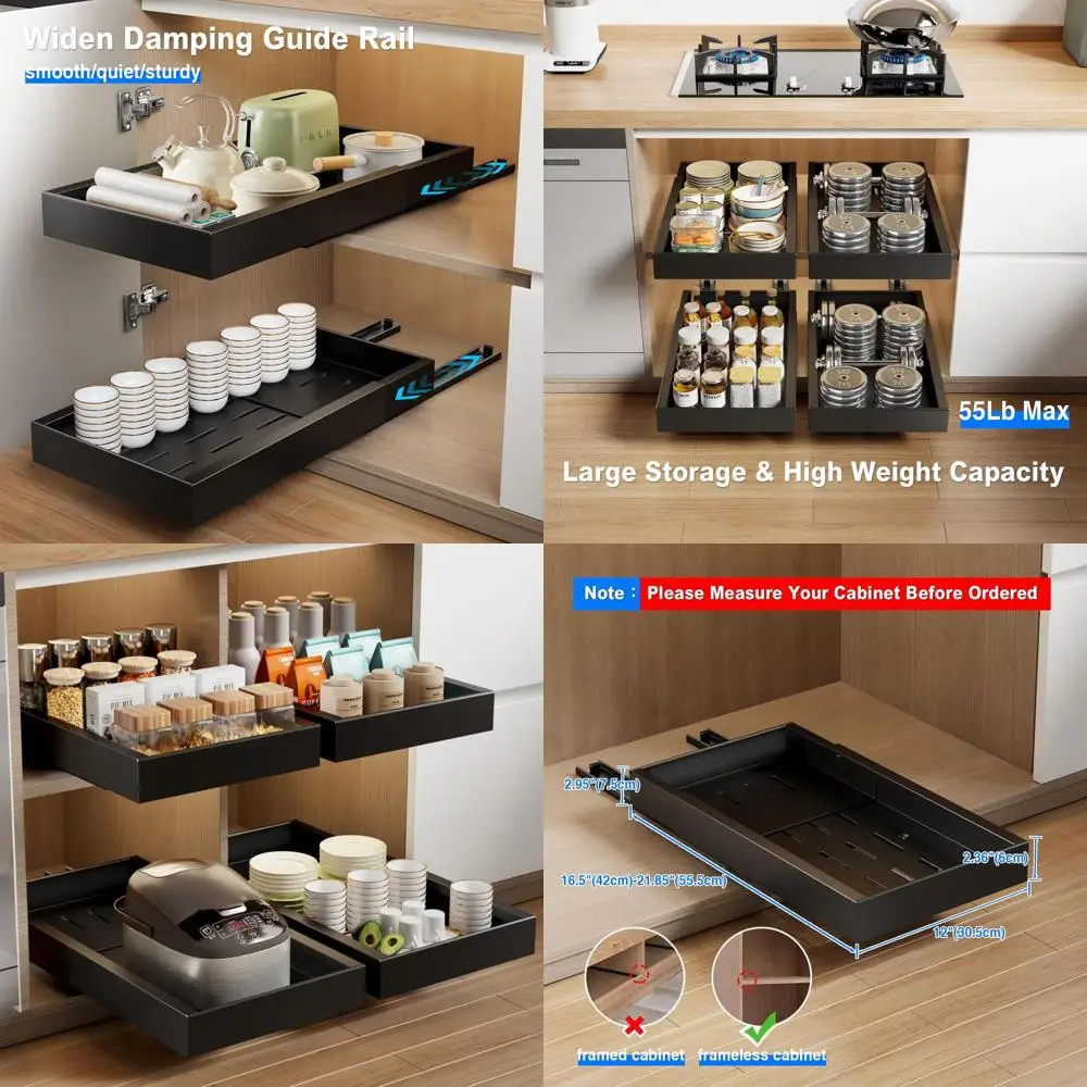 

Deep 21.8 Slide-Out Cabinet Organizer - Heavy Duty Pull Out Shelves for Kitchen, Cupboard, Pantry, Bathroom in Black
